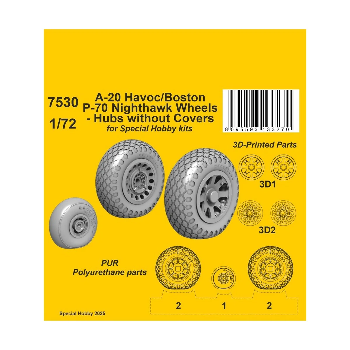 A-20 Havoc/Boston/ P-70 Nighthawk Wheels/ Hubs without Covers for S...