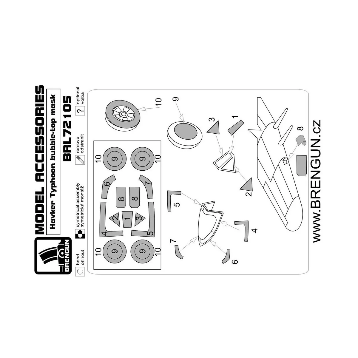 Typhon bubletop CANOPY MASKS, 1/72 - Brengun BRL72105 Typhon bubletop CANOPY MASKS, 1/72 - Brengun BRL72105