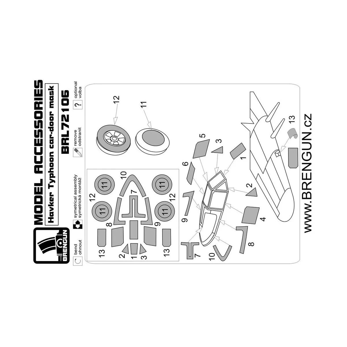Typhon CAR Doors CANOPY MASKS, 1/72 - Brengun BRL72106 Typhon CAR Doors CANOPY MASKS, 1/72 - Brengun BRL72106
