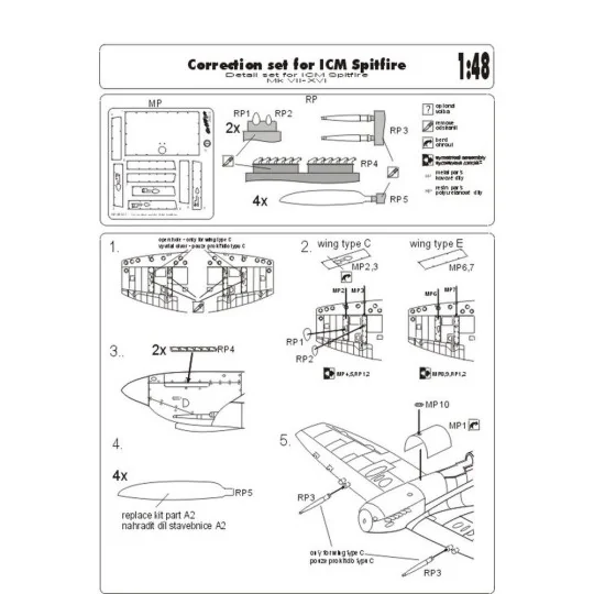 Correction set for ICM Spitfire, 1/48 - Brengun BRL48005