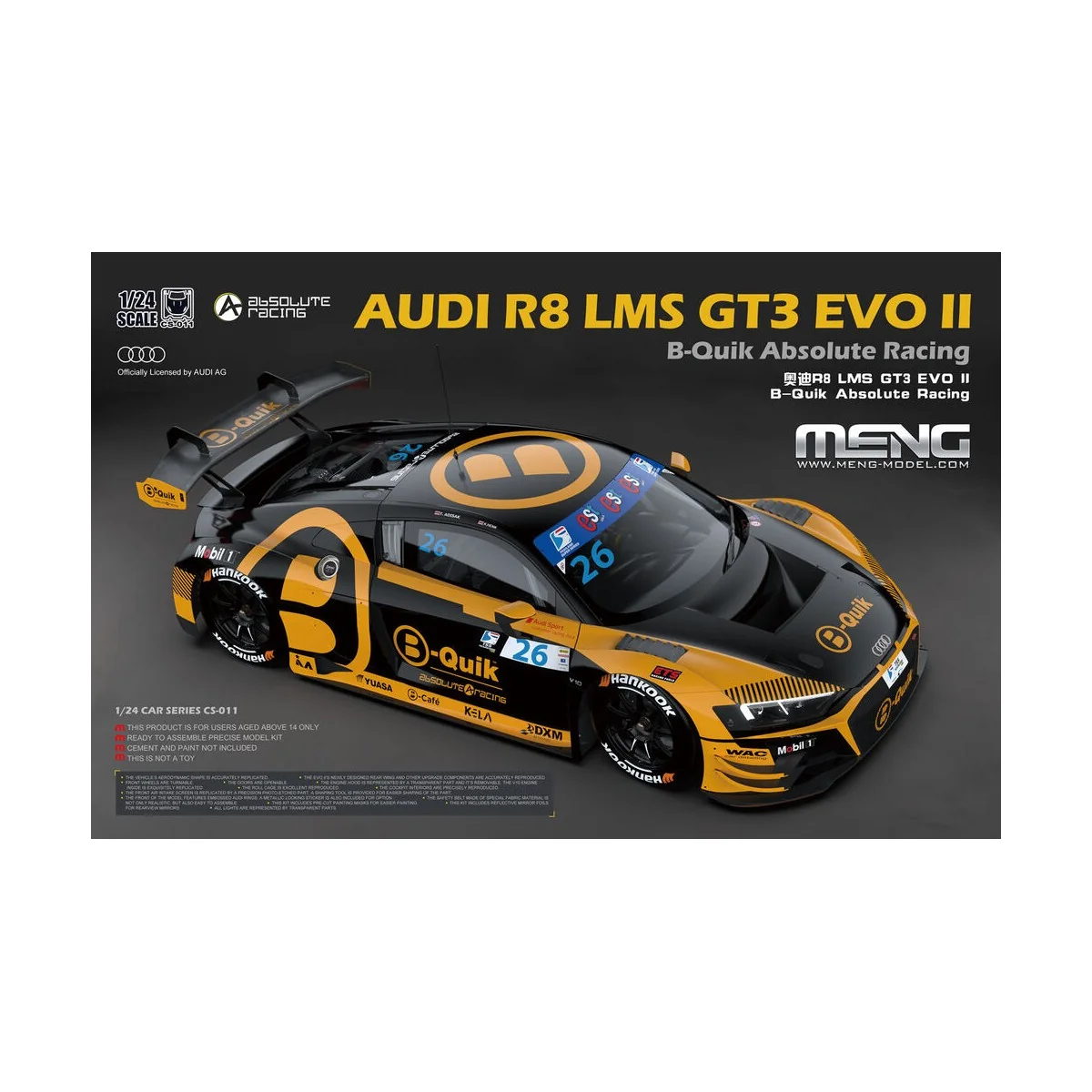 AUDI R8 LMS GT3 EVO II B-Quik Absolute Racing, 1/24 - MENG-Model CS... AUDI R8 LMS GT3 EVO II B-Quik Absolute Racing, 1/24 - MENG-Model CS...