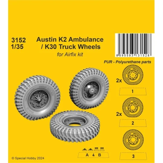 Austin K2 Ambulance / K30 Truck Wheels 1/35 / for Airfix kits, 1/35...