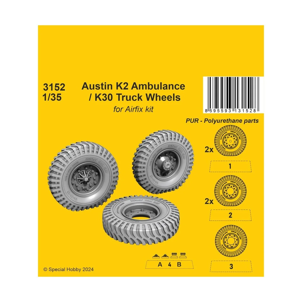 Austin K2 Ambulance / K30 Truck Wheels 1/35 / for Airfix kits, 1/35...