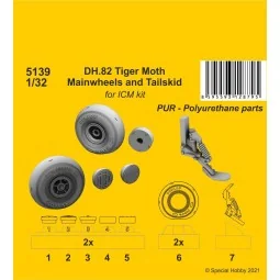 DH.82 Tiger Moth Mainwheels and Tailskid (ICM kit), 1/32 - CMK 129-...