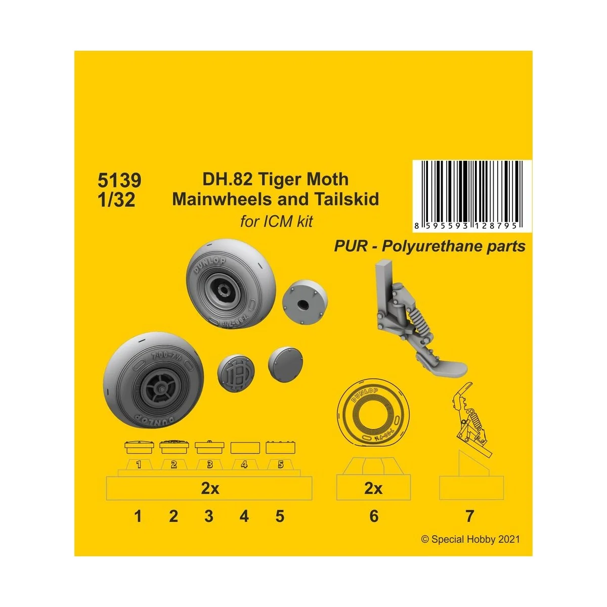 DH.82 Tiger Moth Mainwheels and Tailskid (ICM kit) - CMK 129-5139