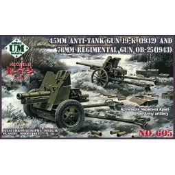 45mm Antitank gun 19-K (1932) and 76mm Regimental gun OB-25 (1943),...