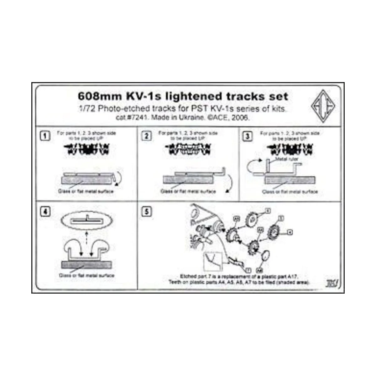 KV-1s 608mm lightened tracks set, 1/72 - ACE PE7241 KV-1s 608mm lightened tracks set, 1/72 - ACE PE7241