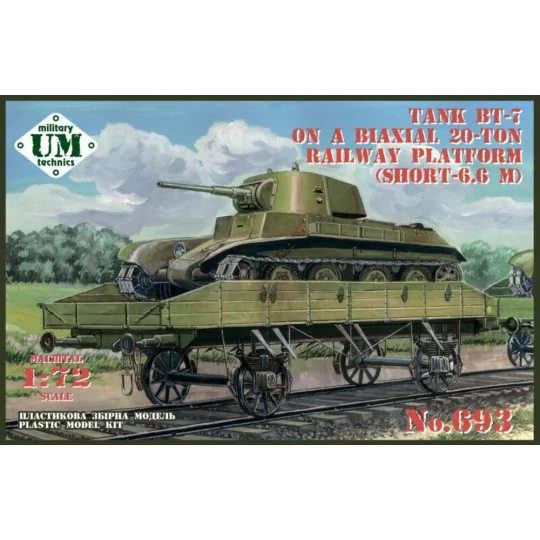 BT-7 tank on a biaxial 20-ton railway platform (short - 6.6m), 1/72... BT-7 tank on a biaxial 20-ton railway platform (short - 6.6m), 1/72...