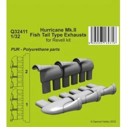 Hurricane Mk.II Fish Tail Type Exhausts, 1/32 - CMK 129-Q32411
