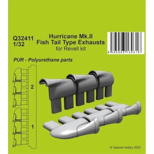 Hurricane Mk.II Fish Tail Type Exhausts 1/32 - CMK 129-Q32411
