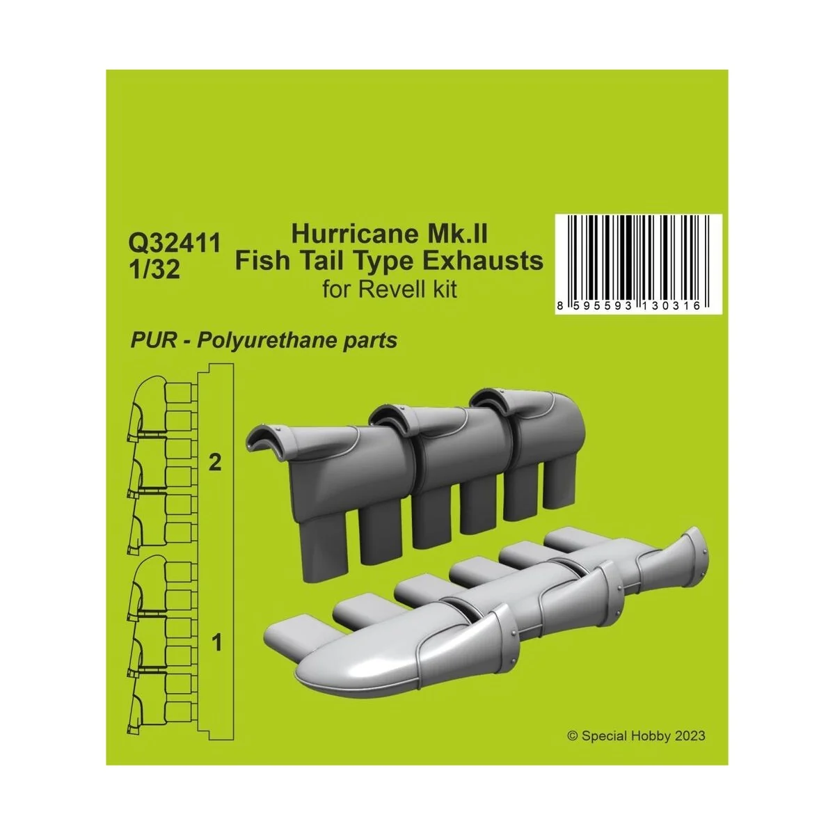 Hurricane Mk.II Fish Tail Type Exhausts 1/32 - CMK 129-Q32411