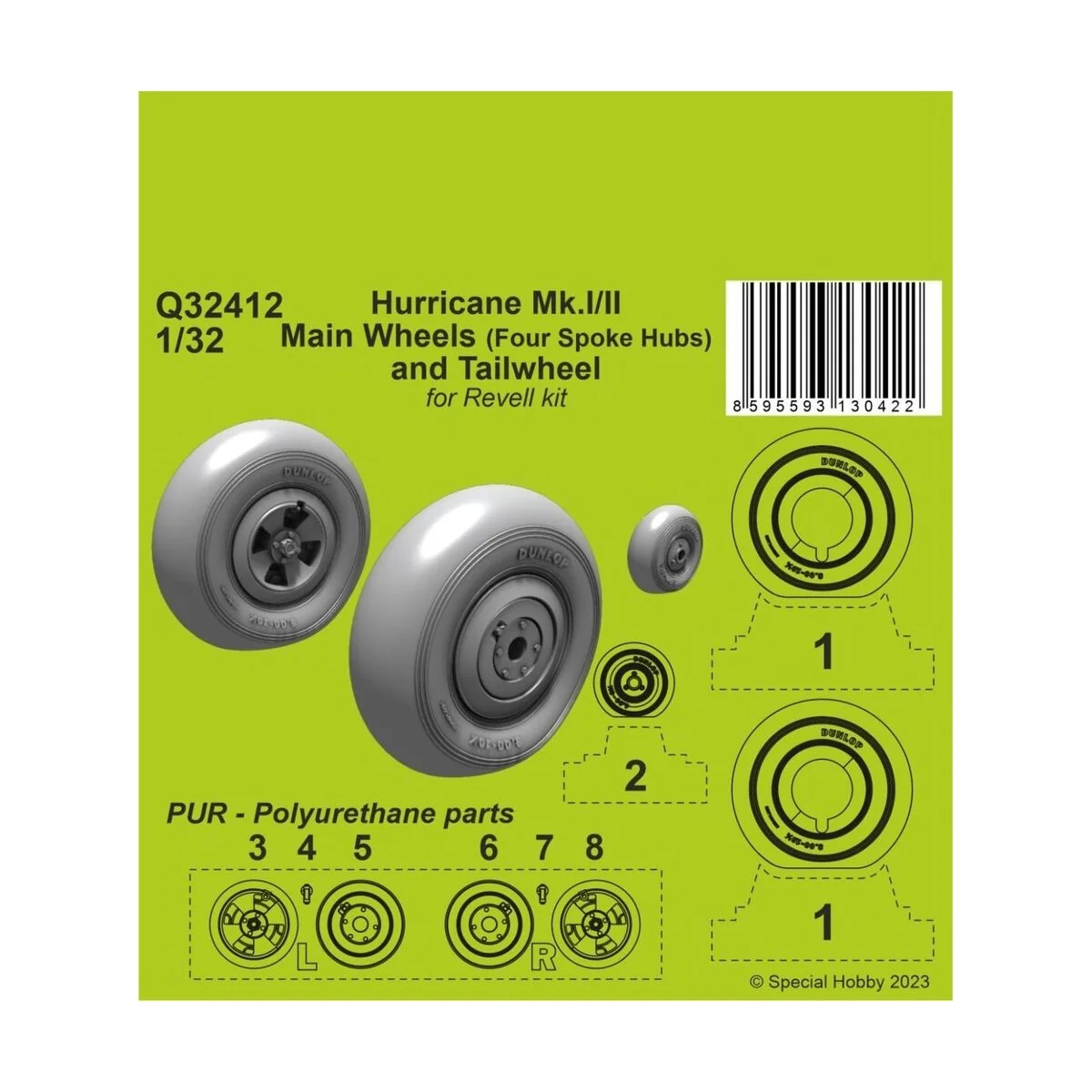 Hurricane Mk.I/II Main Wheels (Four Spoke Hubs) and Tailwheel, 1/32...