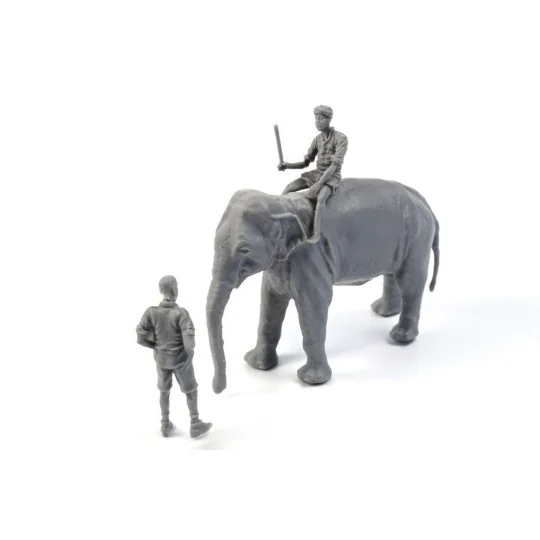 WWII RAF Mechanic in India+Elephant with Mahout (2 Fig. + Elephant)...