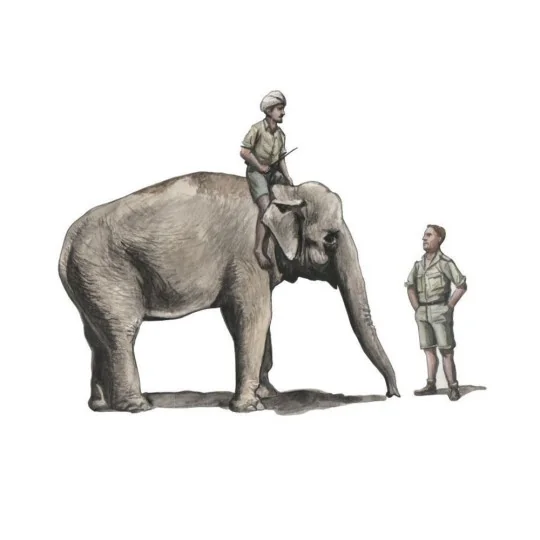WWII RAF Mechanic in India+Elephant with Mahout (2 Fig. + Elephant)...