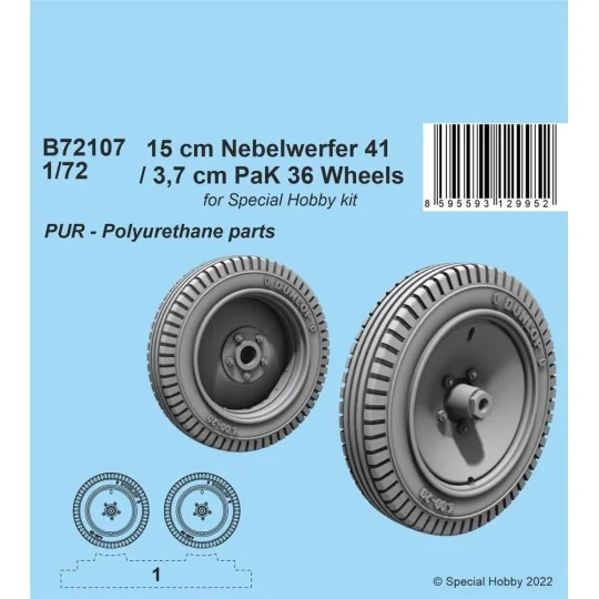15 cm Nebelwerfer 41 / 3, 7 cm PaK 36 Wheels, 1/72 - CMK 129-B72107 15 cm Nebelwerfer 41 / 3, 7 cm PaK 36 Wheels, 1/72 - CMK 129-B72107