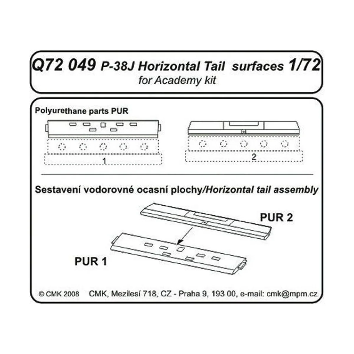 P-38J Lightning Tail horizontal surfaces für Academy Bausatz - CMK ...