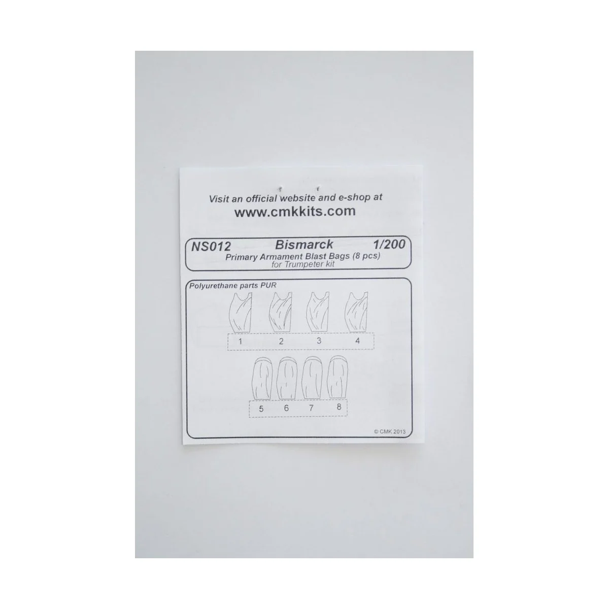 Bismarck Primary Armament Blast Bags 8pc, 1/200 - CMK 129-NS012