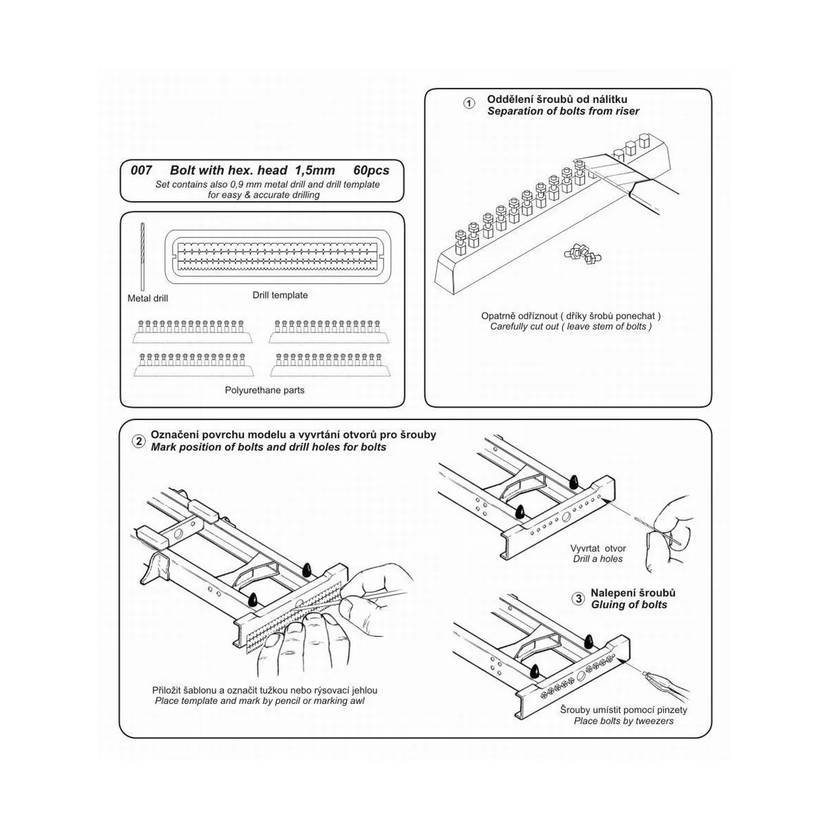 Schrauben mit Muttern, 1, 5 mm Mit Bohrer - CMK 129-007 Schrauben mit Muttern, 1, 5 mm Mit Bohrer - CMK 129-007