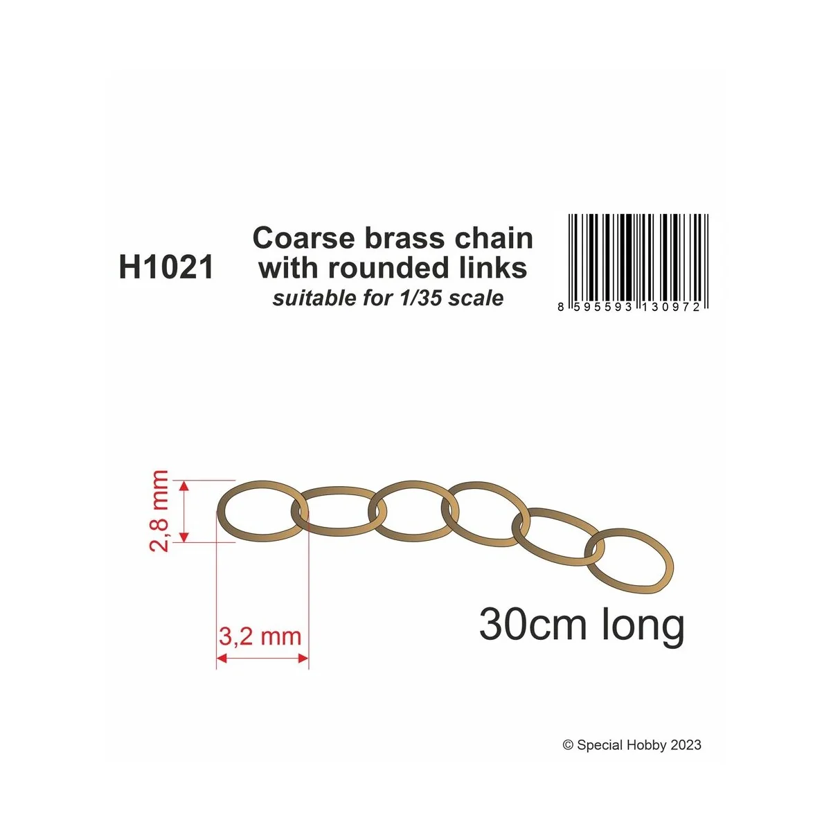 Coarse brass chain with rounded links - suitable for 1/35 scale, 1/...