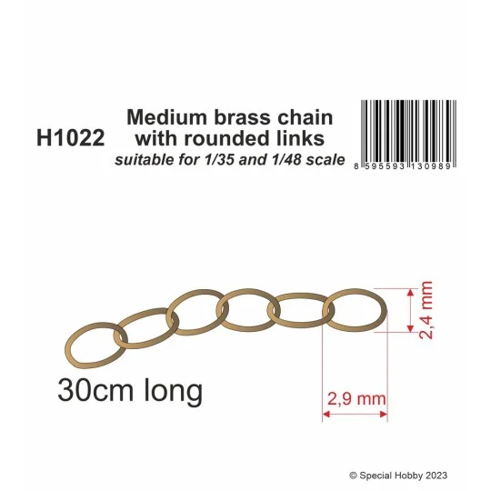 Medium brass chain with rounded links - suitable for 1/35 and 1/48 ...