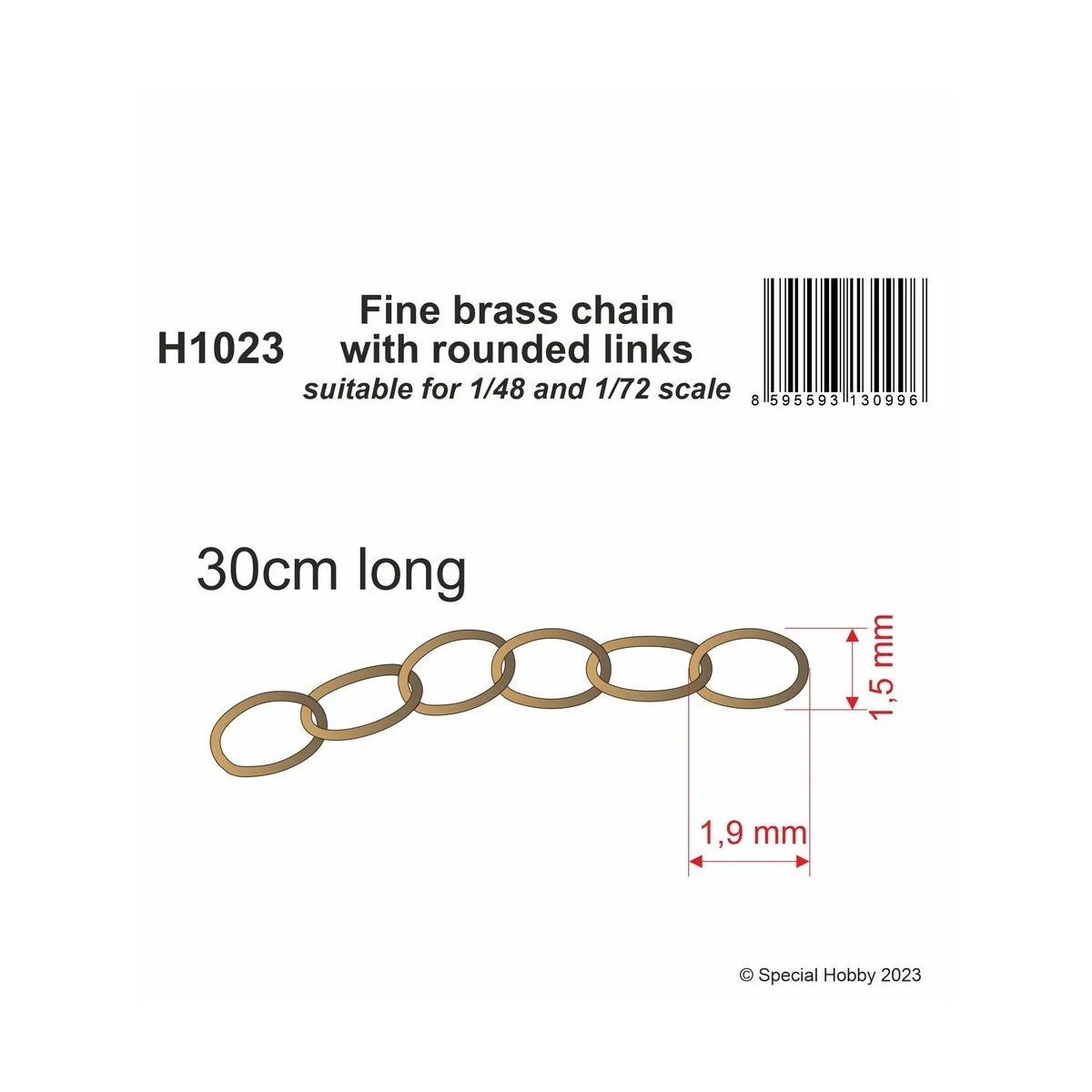 Fine brass chain with rounded links - suitable for 1/48 and 1/72 sc...