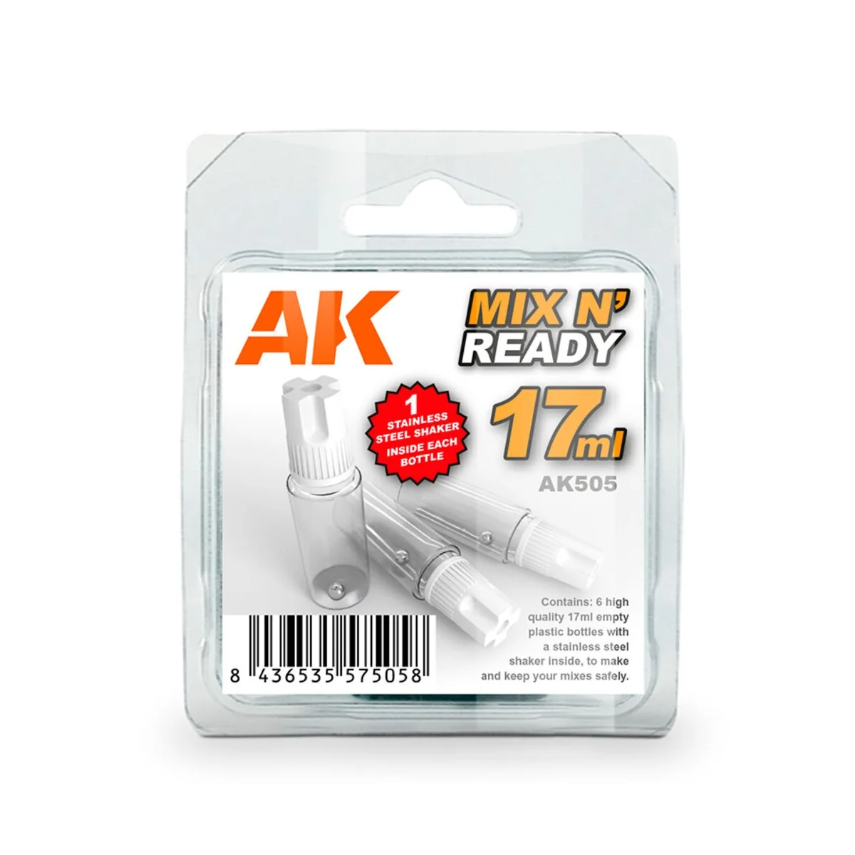 MIX AND READY - Acrylics (6 Empty, 17ml jars WITH SHAKER BALL) - AK...