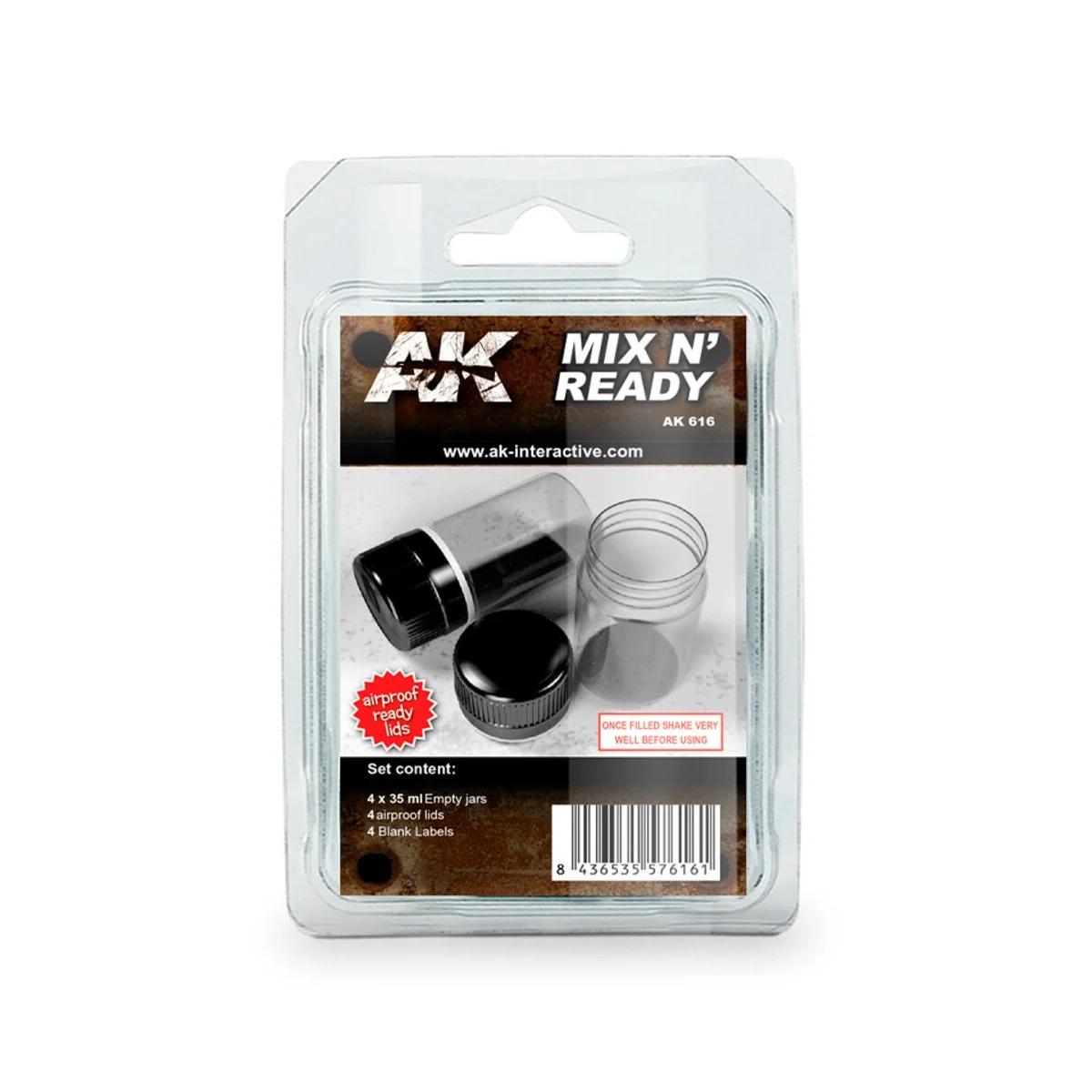 MIX N READY (4 EMPTY JARS WHITH LABELS) - AK Interactive AK616