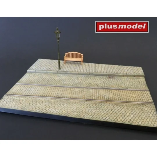 Display base - Cobblestone street wit tram tracks, 1/35 - Plus mode...