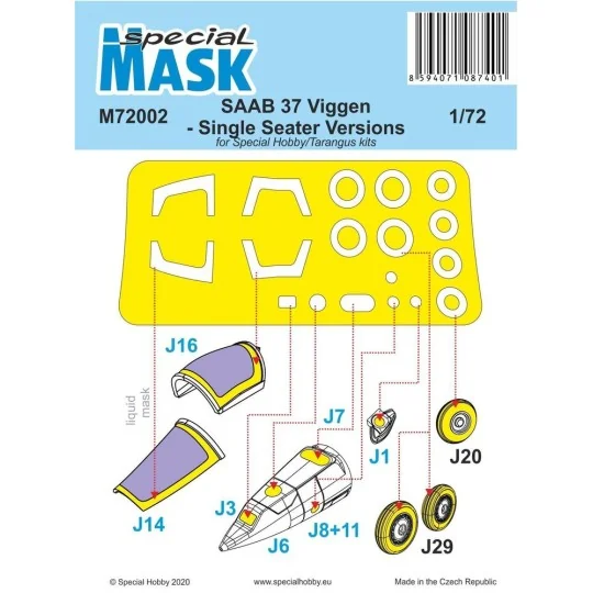 SAAB 37 Viggen Single Seater Mask, 1/72 - Special Hobby 100-M72002