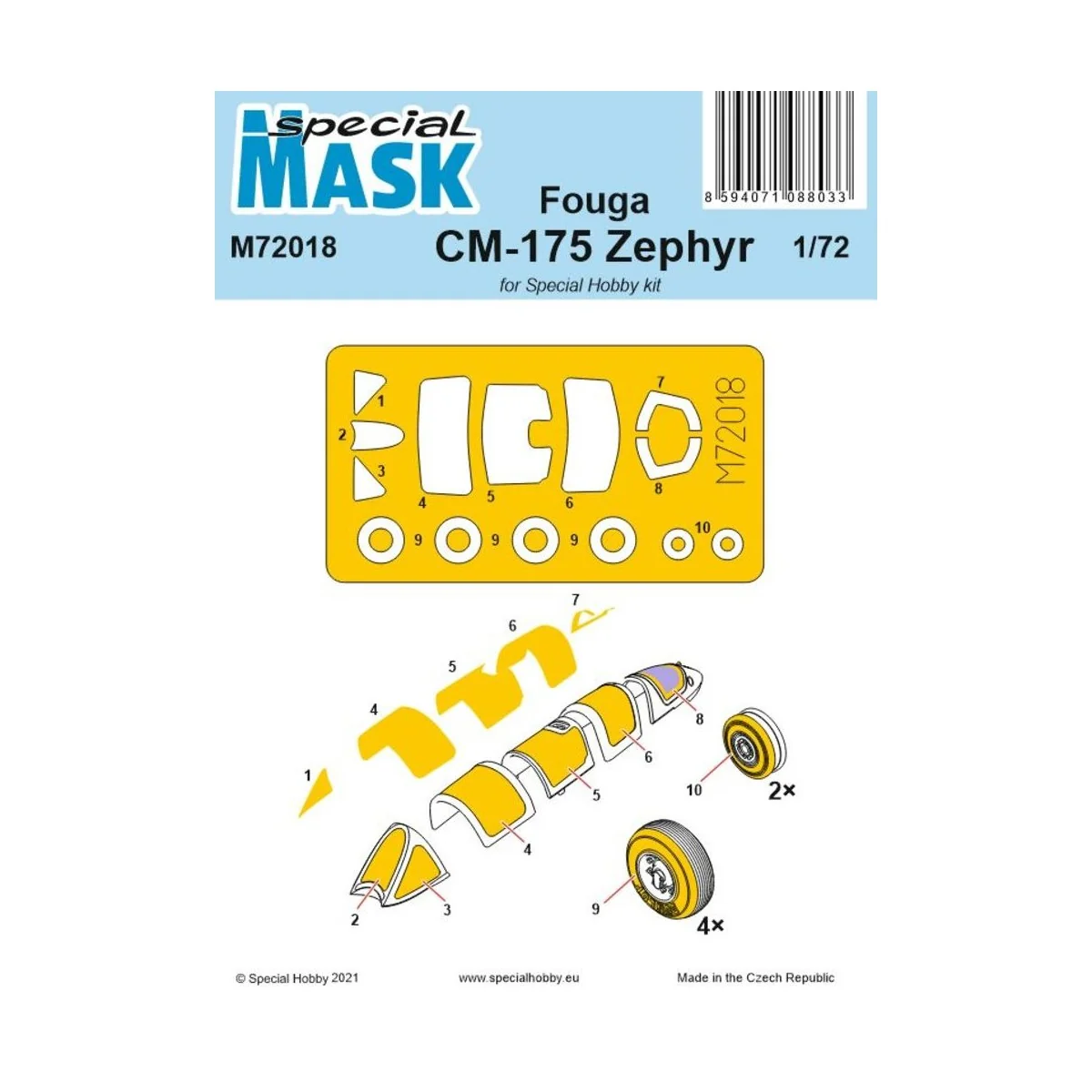 Fouga CM-175 Zephyr Mask, 1/72 - Special Hobby 100-M72018 Fouga CM-175 Zephyr Mask, 1/72 - Special Hobby 100-M72018