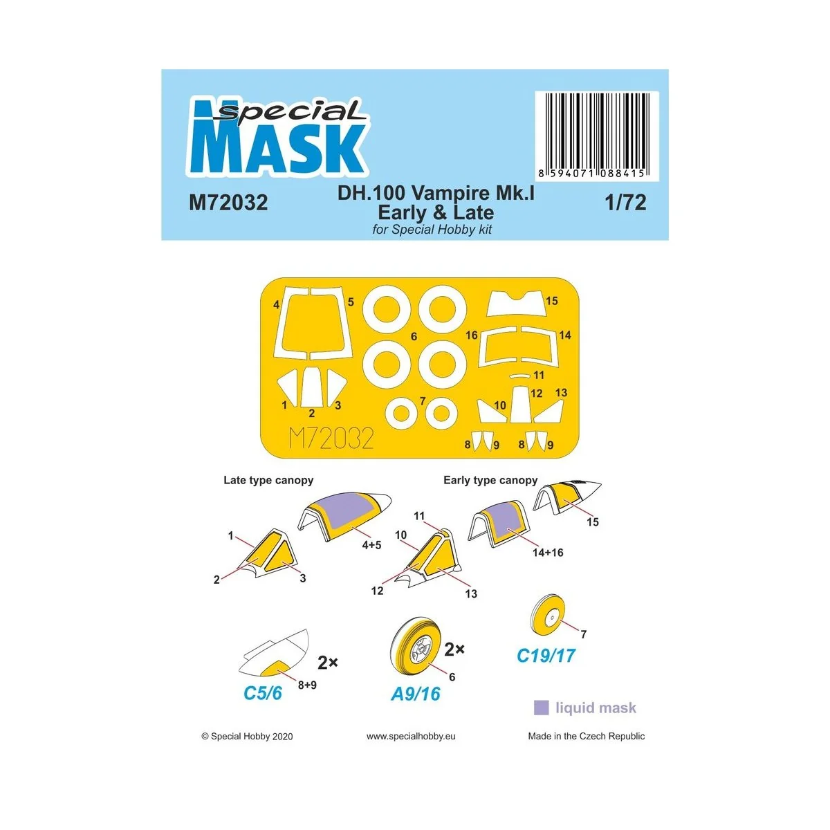 DH.100 Vampire Mk.I Early & Late MASK, 1/72 - Special Hobby 100-M72032