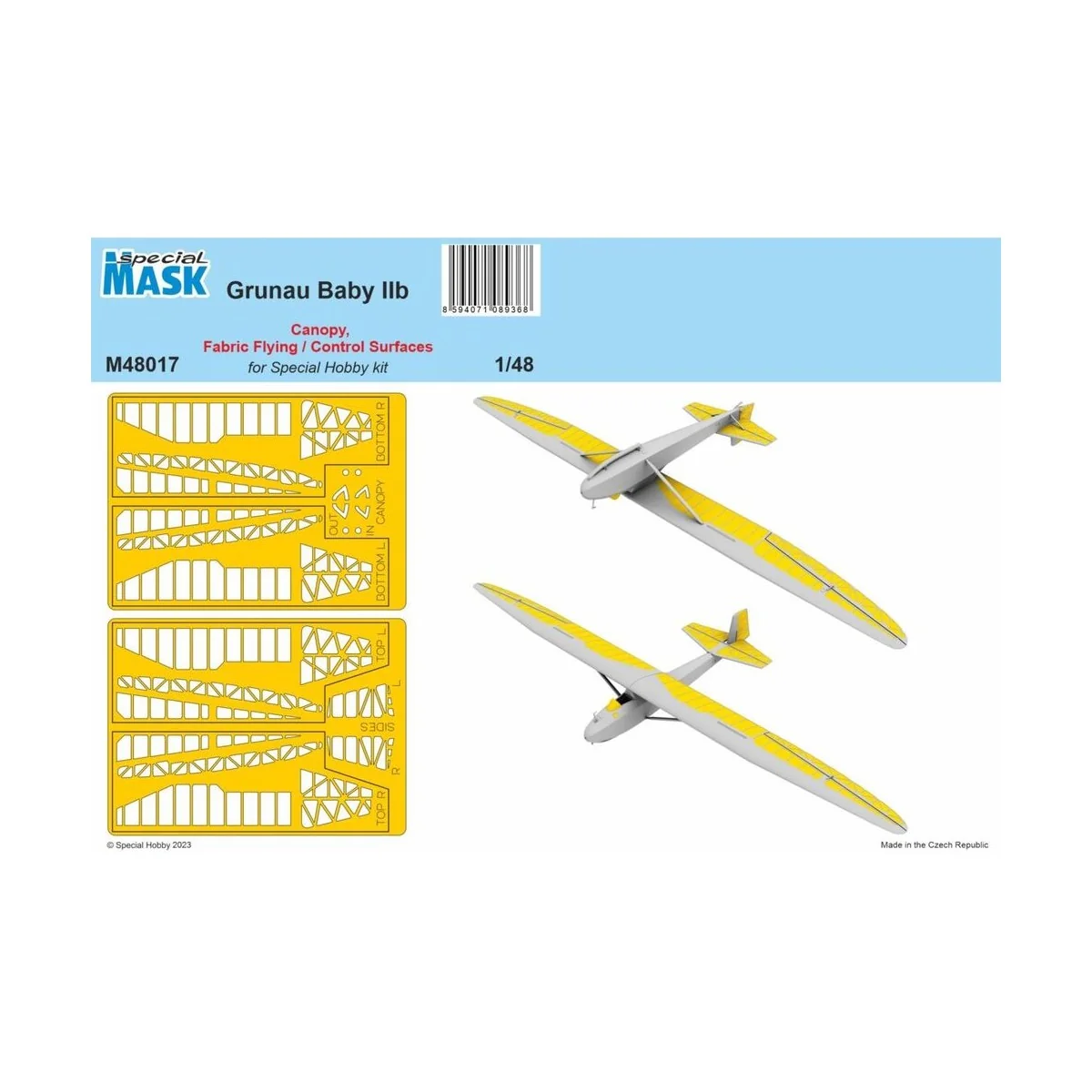 Grunau Baby IIB Mask Canopy, Fabric Flying / Control Surfaces, 1/48...