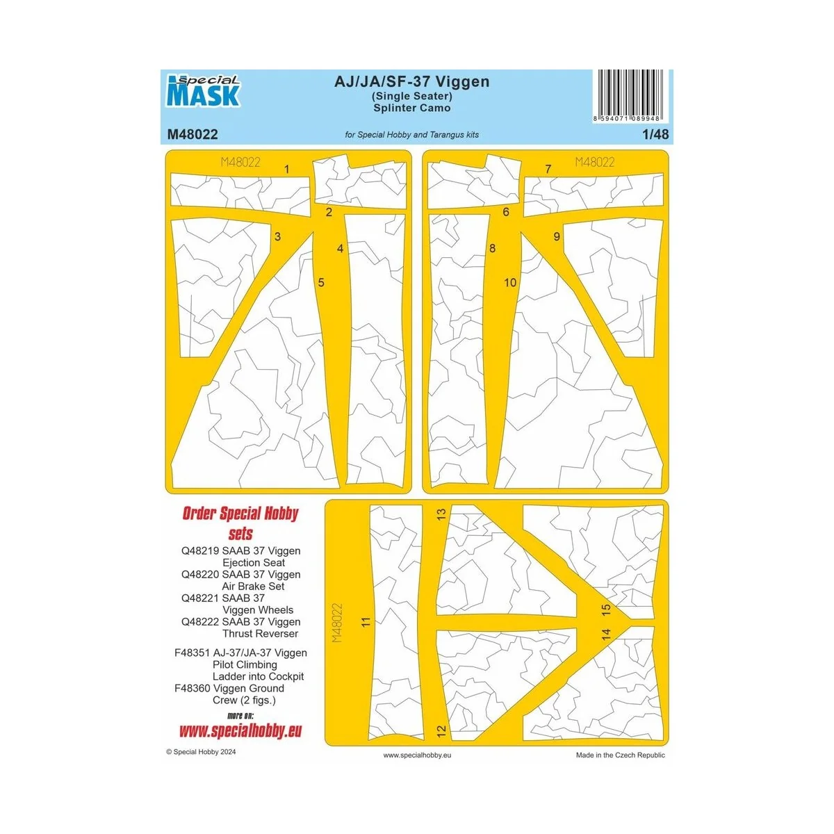 AJ/JA/SF-37 Viggen (Single Seater) Splinter Camo MASK, 1/48 - Speci...