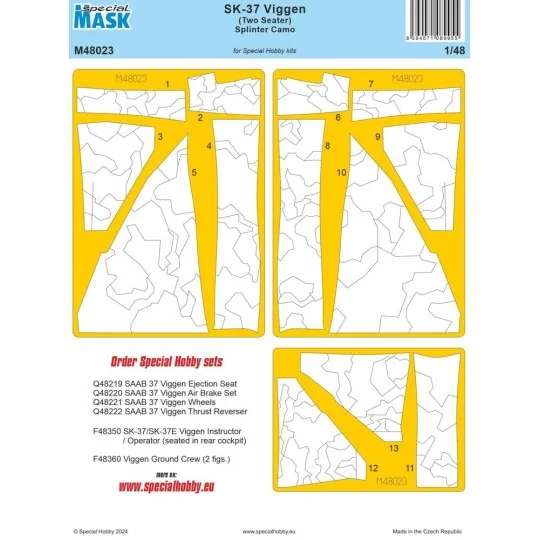 SK-37 Viggen (Two Seater) Splinter Camo MASK, 1/48 - Special Hobby ...