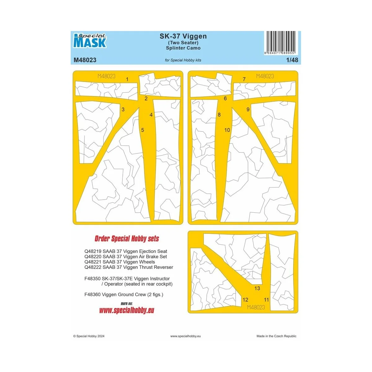 SK-37 Viggen (Two Seater) Splinter Camo MASK, 1/48 - Special Hobby ...