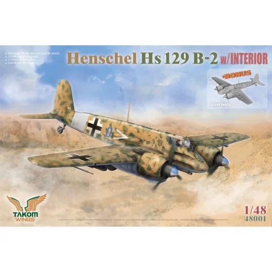 Henschel Hs 129 B-2 w/INTERIOR + BONUS (CLEAR PARTS) - Takom TAK48001