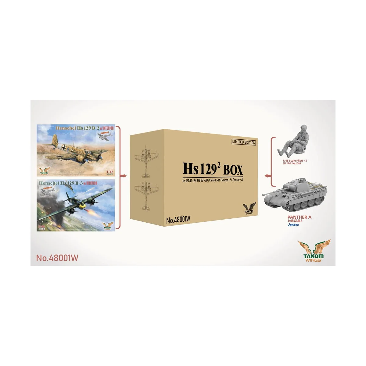 Hs 129² BOX Hs 129 B2+Hs 129 B3+3D Printed Set Figures x2+Panther A...