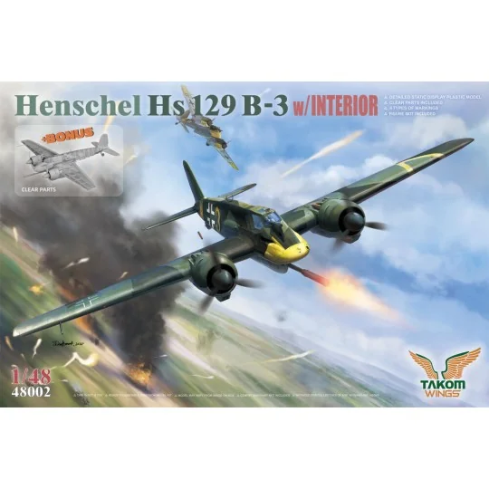 Henschel Hs 129 B-3 w/INTERIOR + BONUS (CLEAR PARTS) - Takom TAK48002