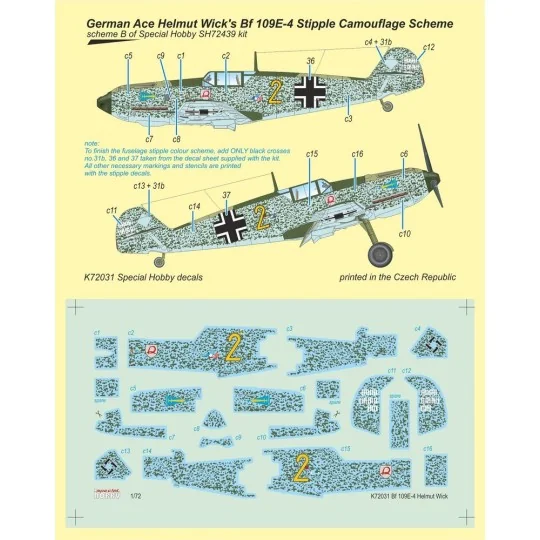 Bf 109E-4 German Ace H. Wick Decal Motley Camo, 1/72 - MPM 100-K72031