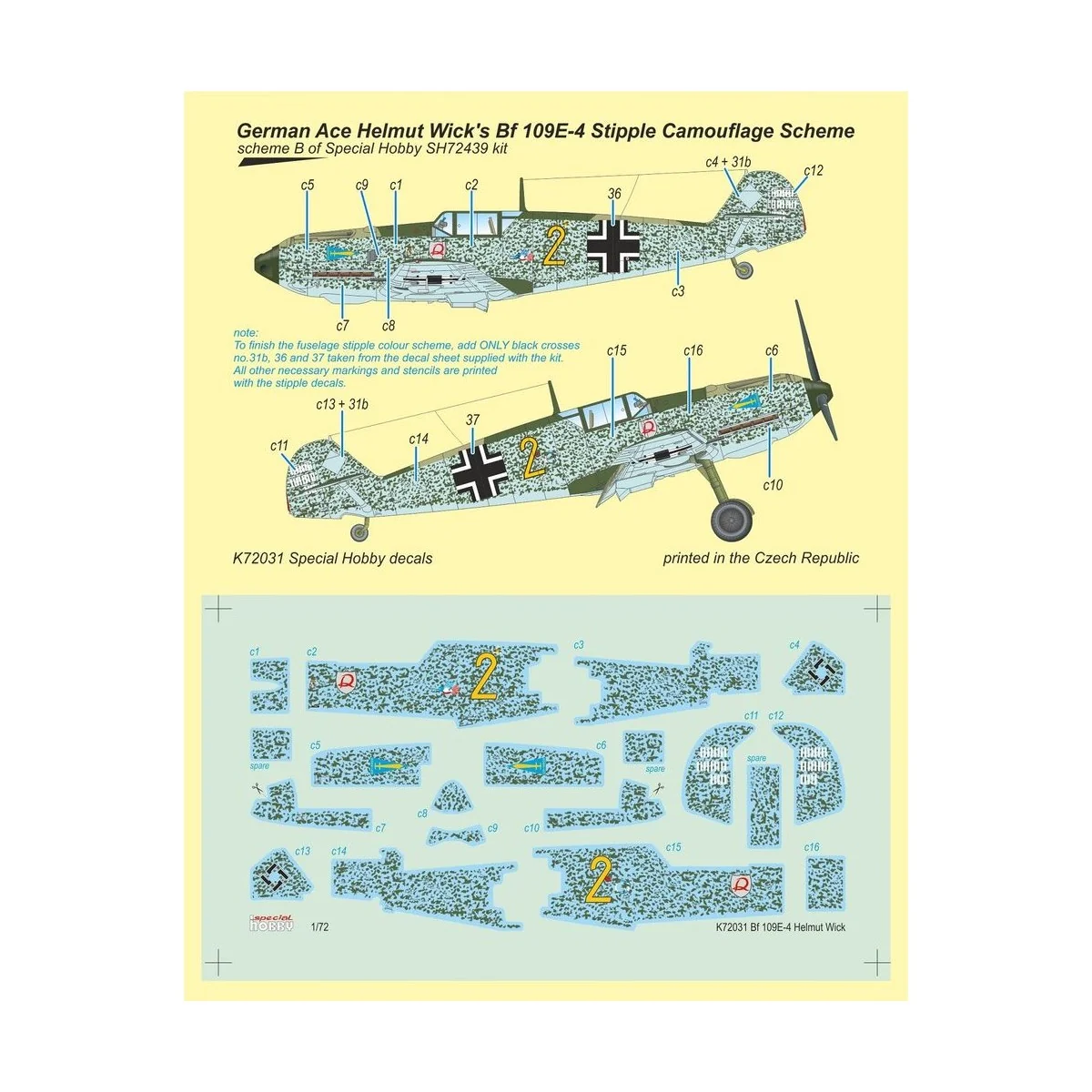 Bf 109E-4 German Ace H. Wick Decal Motley Camo, 1/72 - MPM 100-K72031