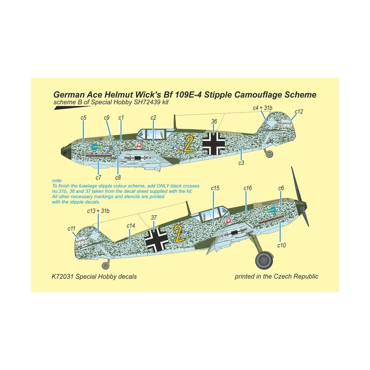 Bf 109E-4 German Ace H. Wick Decal Motley Camo, 1/72 - MPM 100-K72031