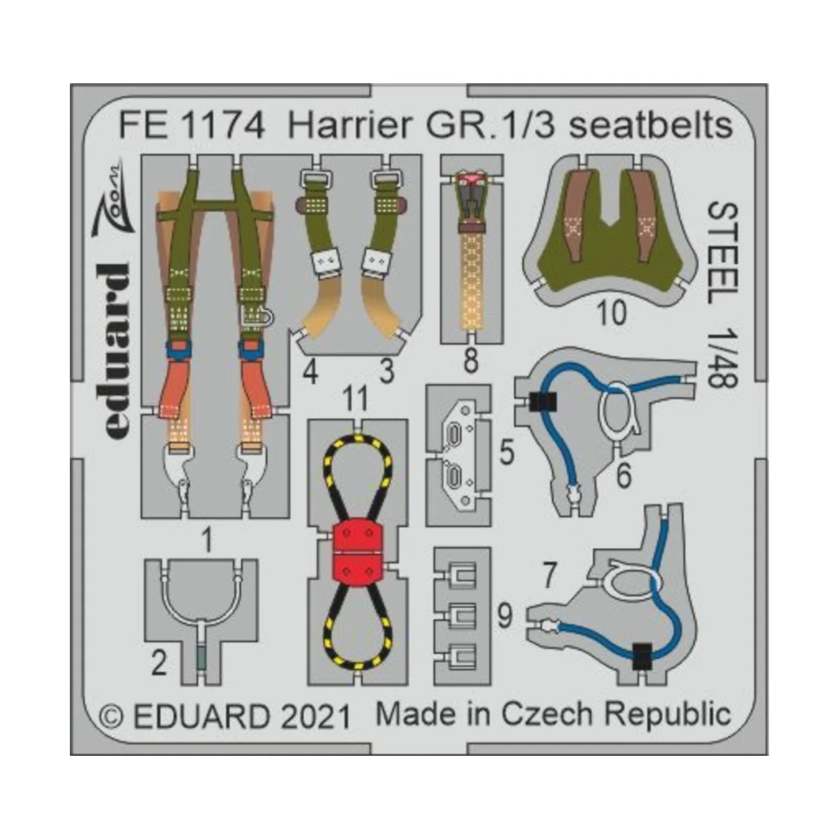 Harrier GR.1/3 seatbelts STEEL 1/48 for KINETIC, 1/48 - Eduard Acce...