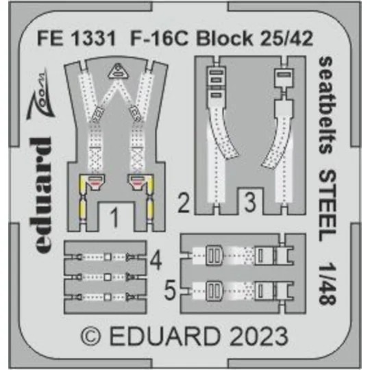 F-16C Block 25/42 seatbelts STEEL 1/48 for KINETIC - Eduard Accesso...