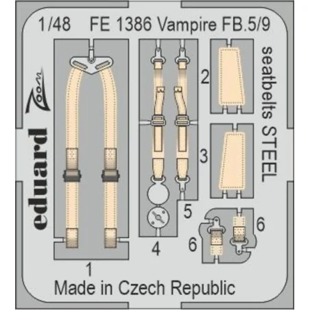 Vampire FB.5/9 seatbelts STEEL 1/48 AIRFIX, 1/48 - Eduard Accessori...