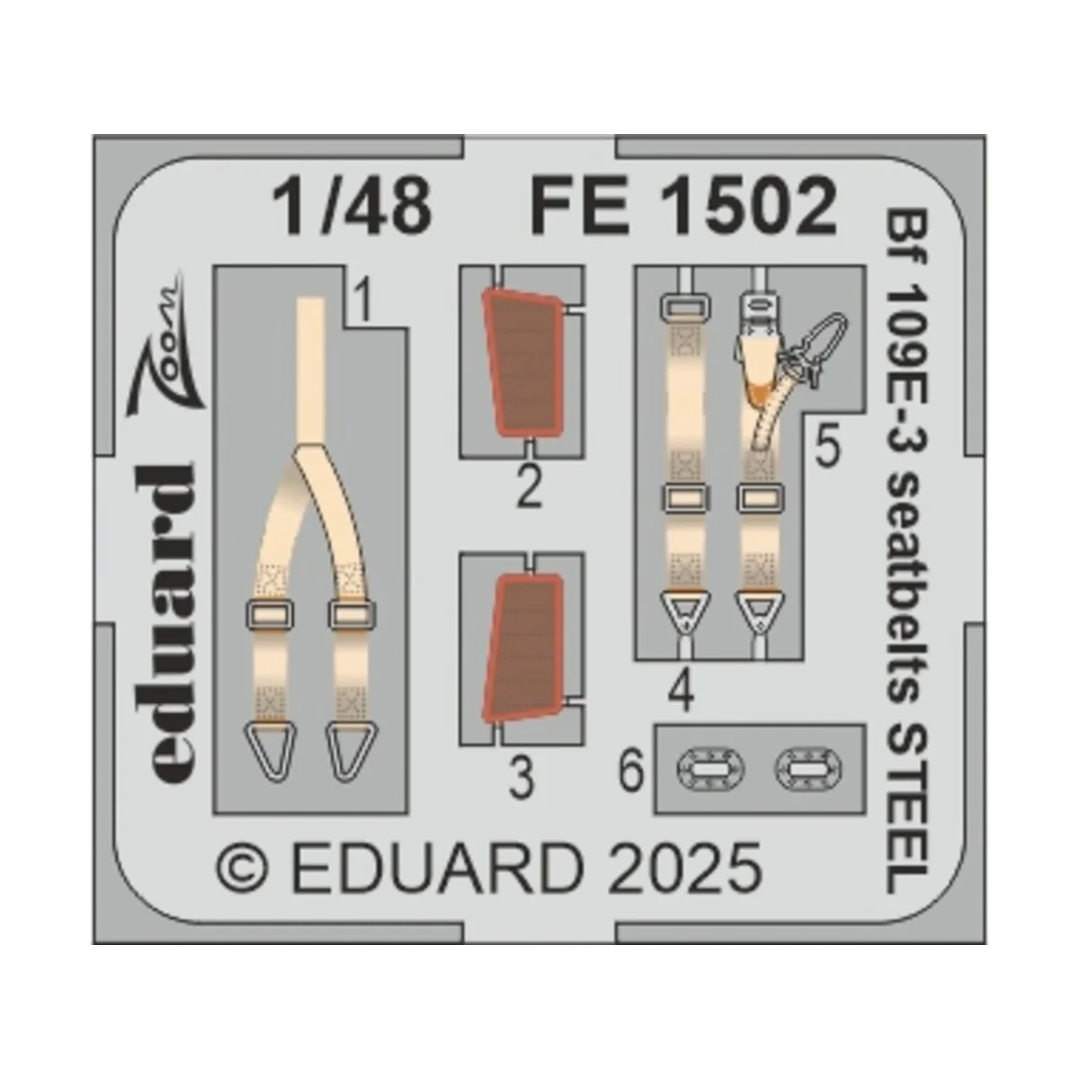 Bf 109E-3 seatbelts STEEL HOBBY BOSS, 1/48 - Eduard Accessories FE1502