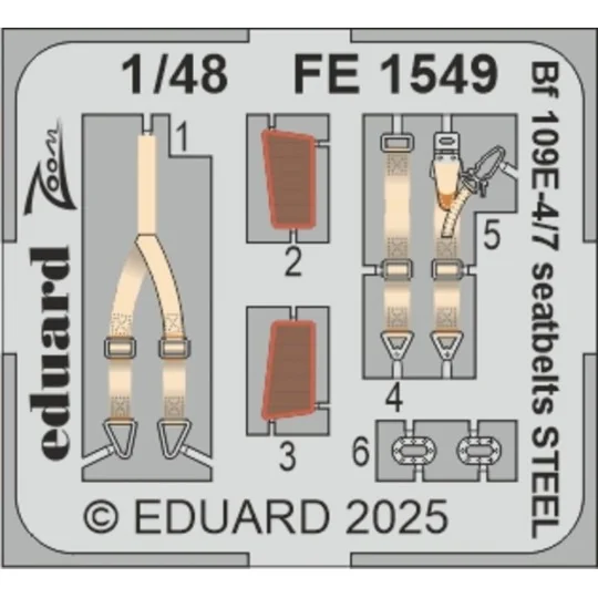 Bf 109E-4/7 seatbelts STEEL TAMIYA, 1/48 - Eduard Accessories FE1549 Bf 109E-4/7 seatbelts STEEL TAMIYA, 1/48 - Eduard Accessories FE1549