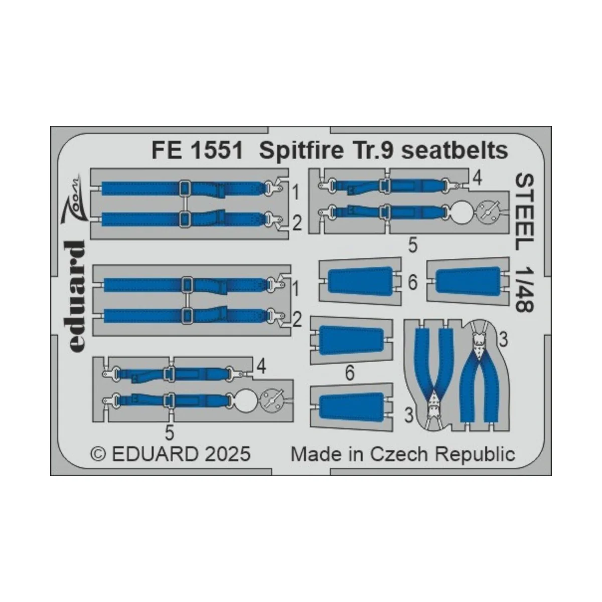 Spitfire Tr.9 seatbelts STEEL AIRFIX, 1/48 - Eduard Accessories FE1551
