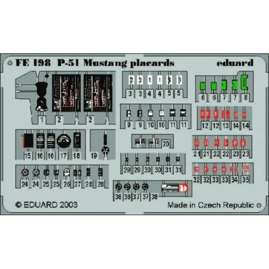 P-51 Mustang placards, 1/48 - Eduard Accessories FE198