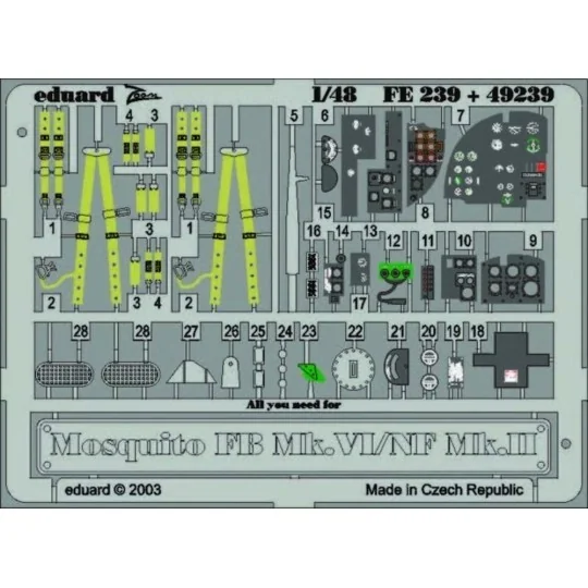 Mosquito FB Mk.VI/NF Mk.II, 1/48 - Eduard Accessories FE239 Mosquito FB Mk.VI/NF Mk.II, 1/48 - Eduard Accessories FE239