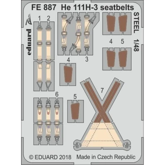 He 111H-3 seatbelts STEEL for ICM, 1/48 - Eduard Accessories FE887 He 111H-3 seatbelts STEEL for ICM, 1/48 - Eduard Accessories FE887
